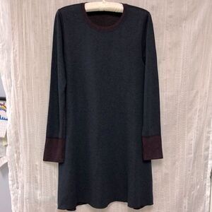Three Dots L Reversible Knit Long Sleeve Navy Burgundy Reverse Weave Dress